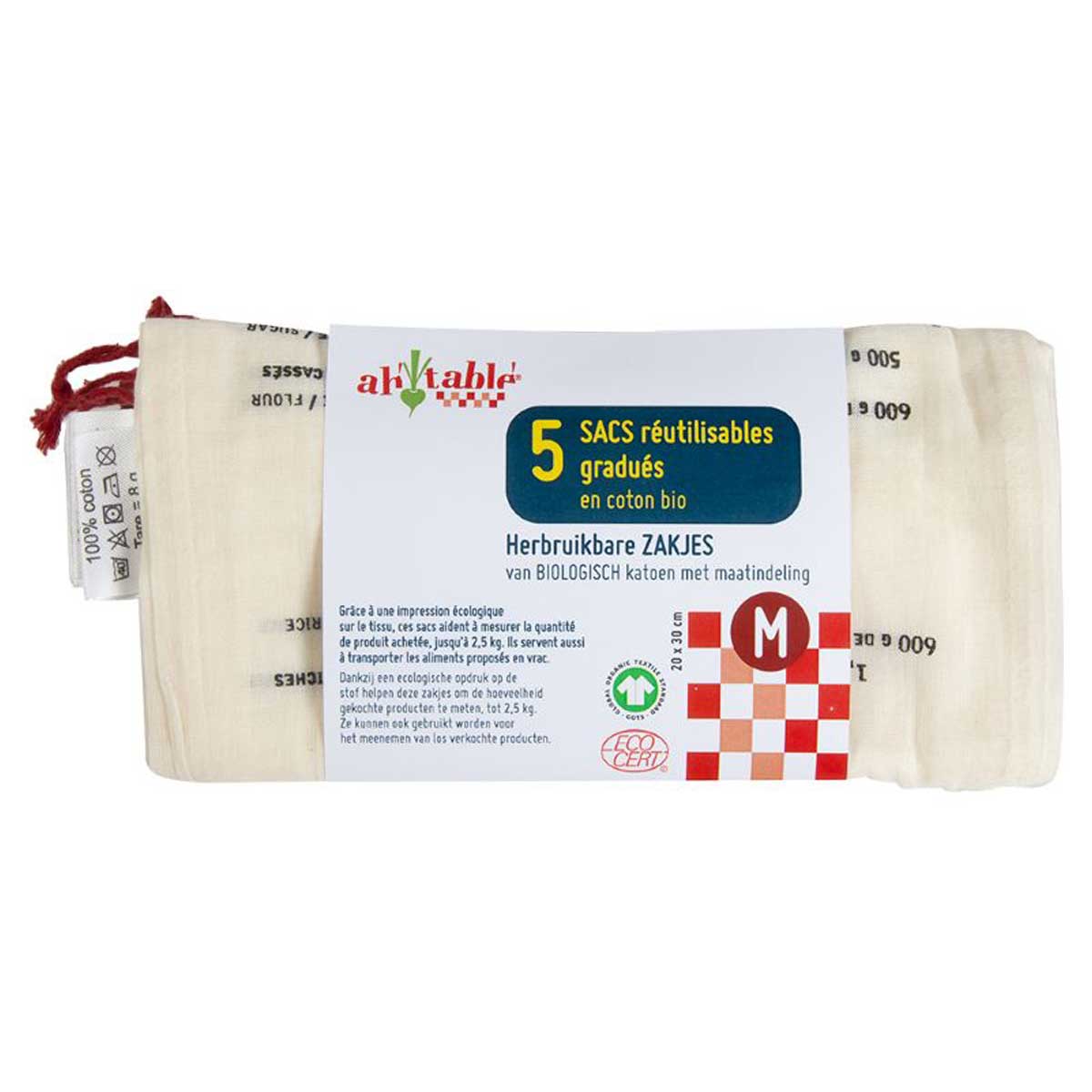 Lot de sacs a vrac en coton bio 20 x 30 cm Greenweez