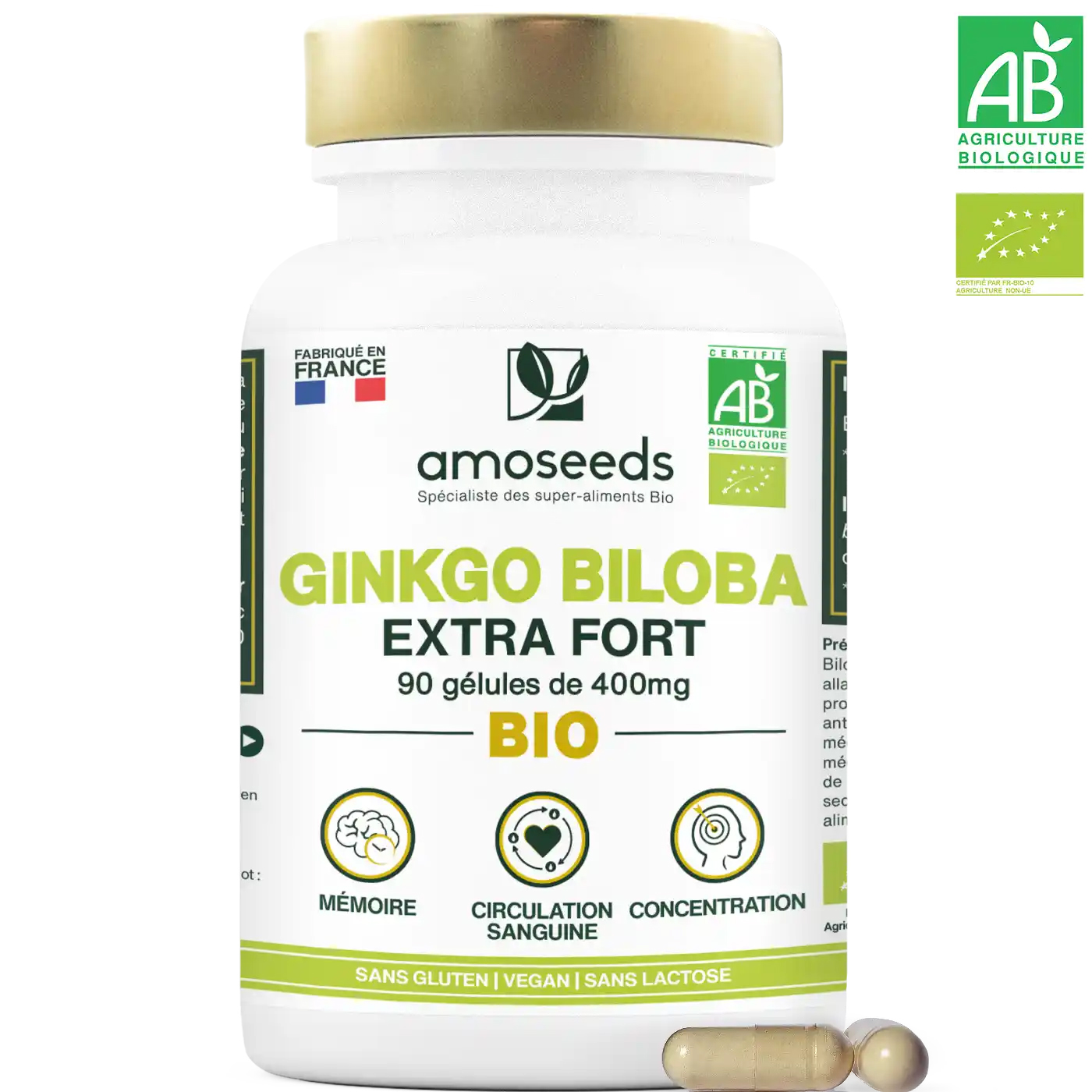Ginkgo Biloba Bio, Extra Fort 90 gélules de 400mg Greenweez