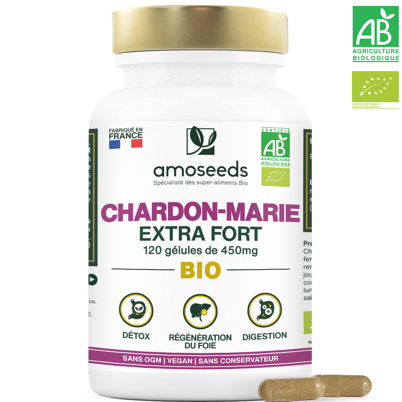 Gélules KONJAC BIO Haute Concentration AMOSEEDS - 180 Gélules - Péremption 03/2027
