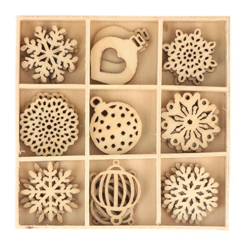 200 Pcs Décorations De Noël Flocons Neige À Suspendre Artisanat Bois