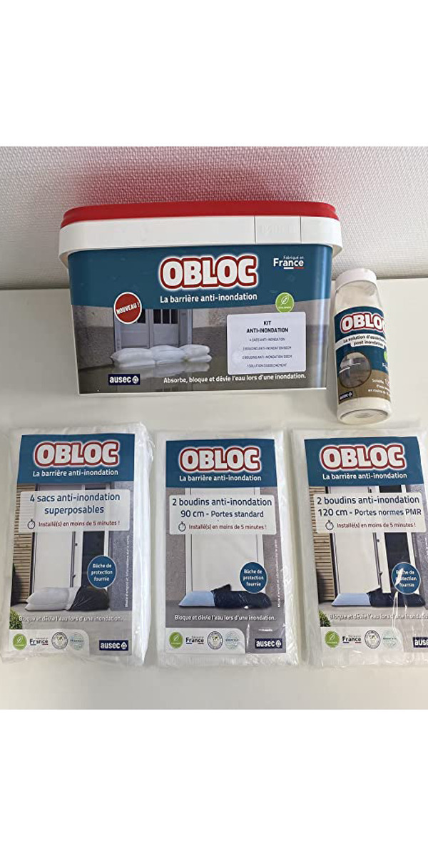 OBLOC Sacchi Anti-Allagamento 4 Pezzi - Assorbono E Bloccano Acqua E Fango, Fino A 45 Cm Altezza, Riutilizzabili E Ecologici
