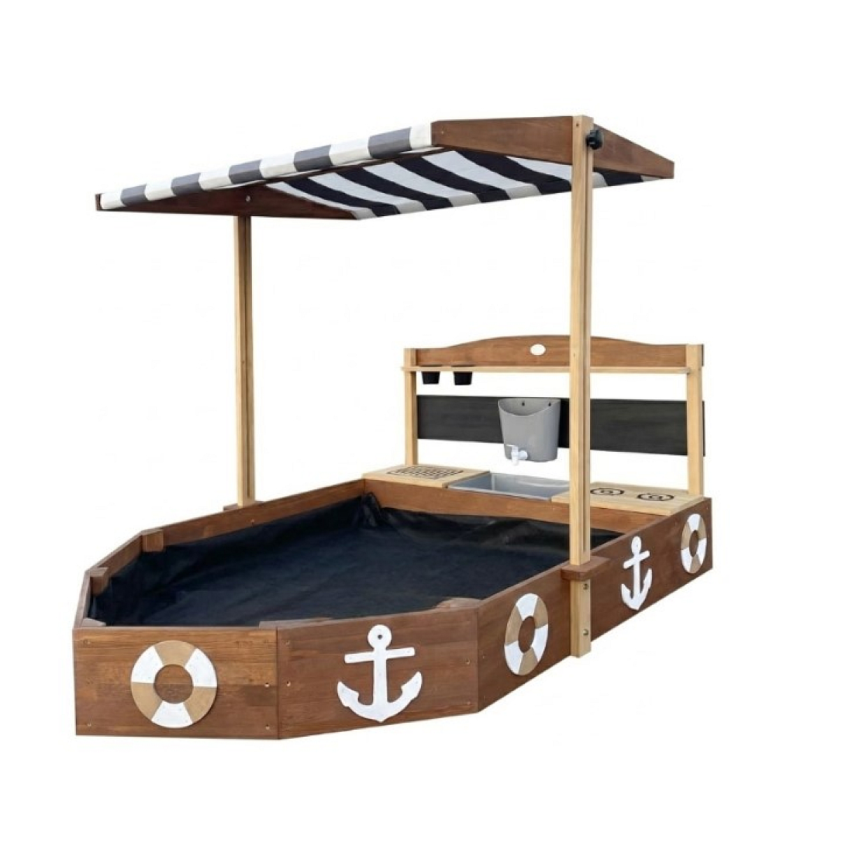 Meppi Sun – Bac à Sable Bateau Crabe XXL – Bois Massif – 195 X 110 Cm – Avec Voile Et Rangement – Dès 3 Ans