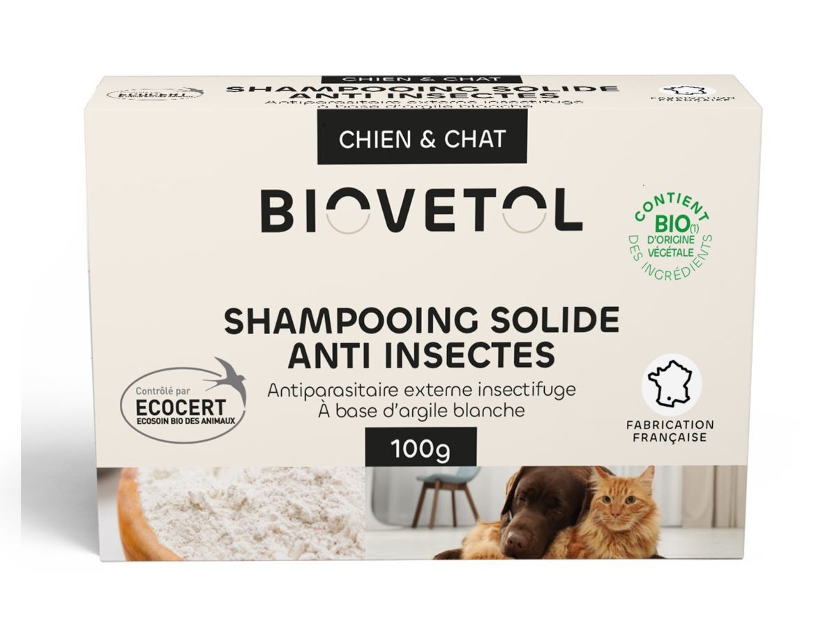 Biovetol - Shampoing solide Bio anti-insectes chien et chat 100g