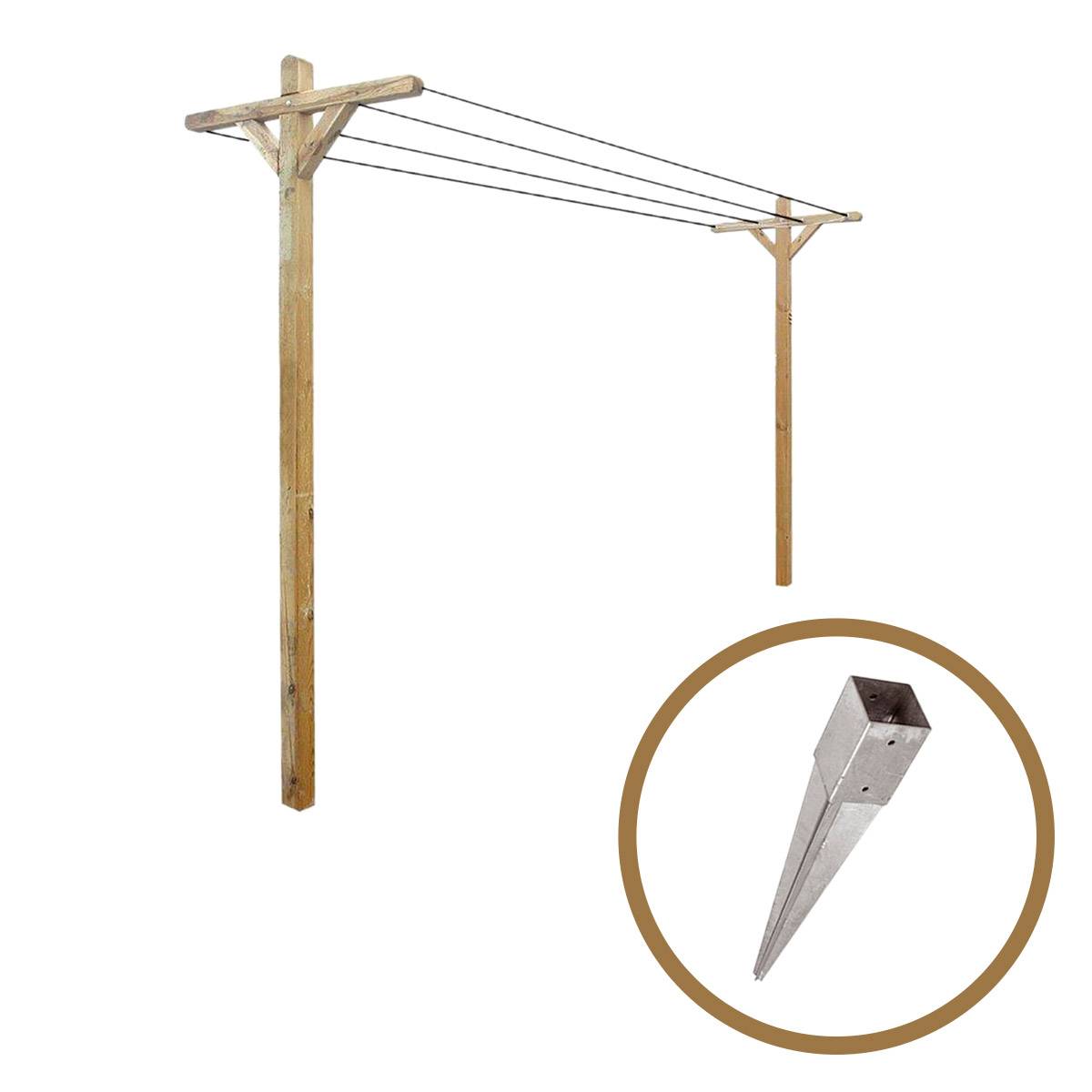 Kit étendoir à linge extérieur bois Séville + 2 supports à enfoncer - Achat/vente pas cher