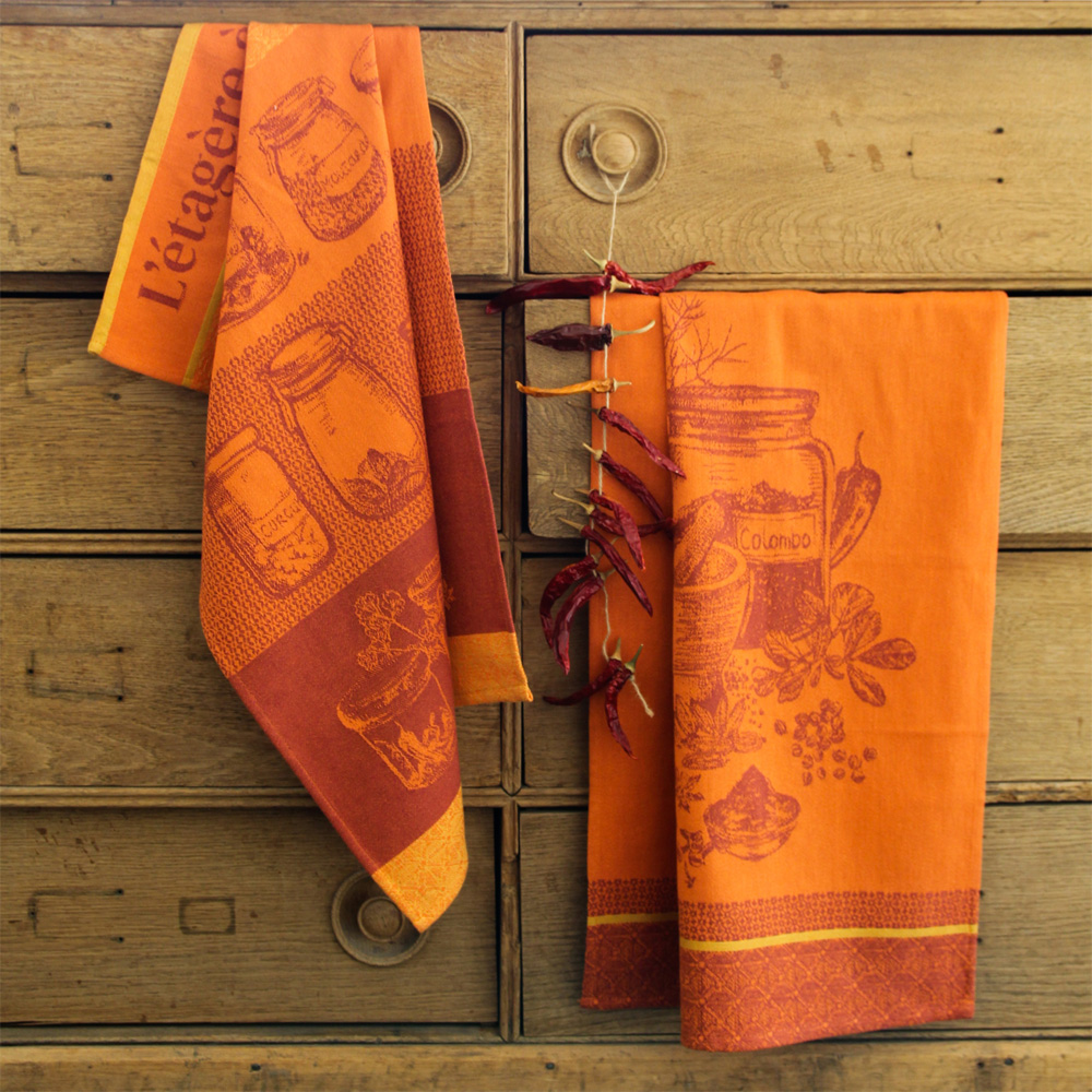 Coucke Torchon Jacquard Coton Le Potager 50x75cm - Orange Multi-usages