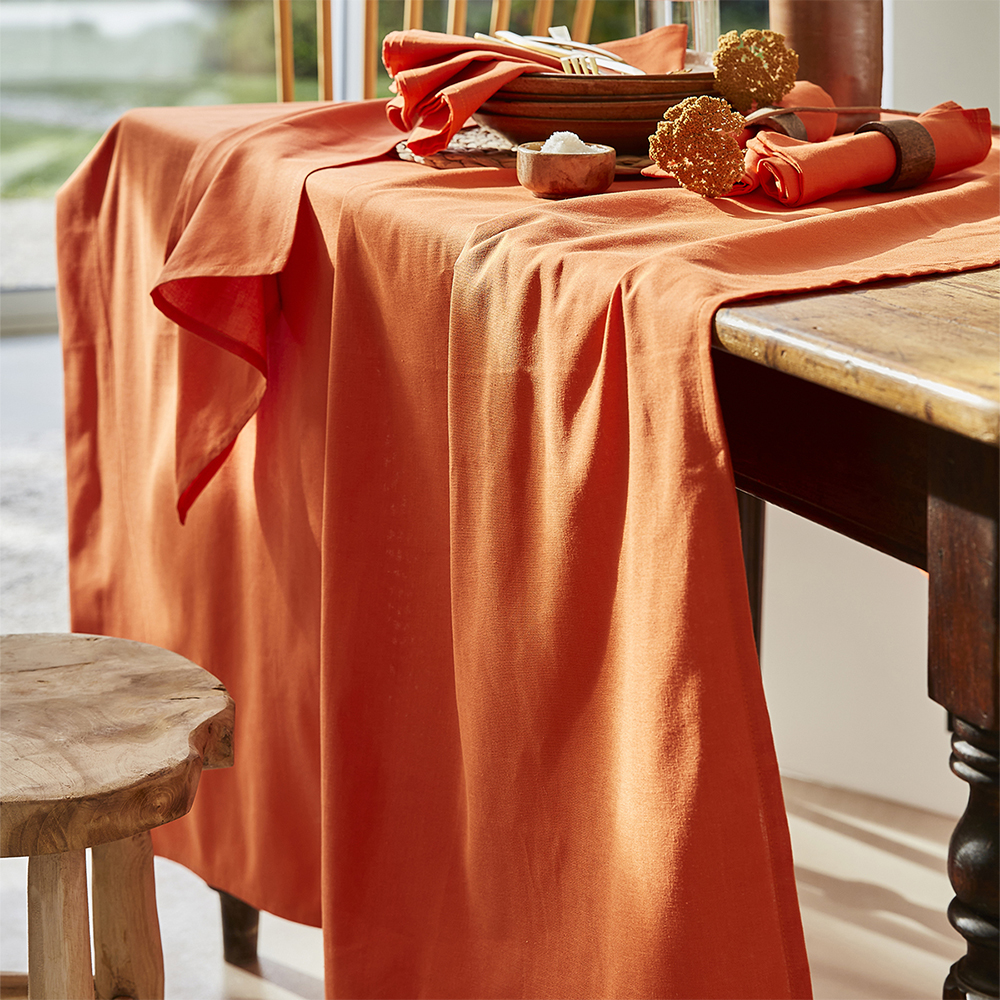 Nappe En Dralon Orange 150x124 Cm Avec 6 Serviettes Assorties - Neuf Sans étiquette, Tissu Pratique