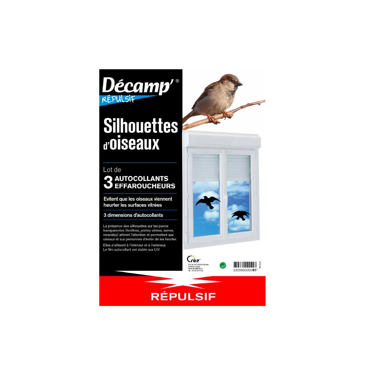 Décamp' - 3 Silhouettes d'oiseaux pour éviter les collisions