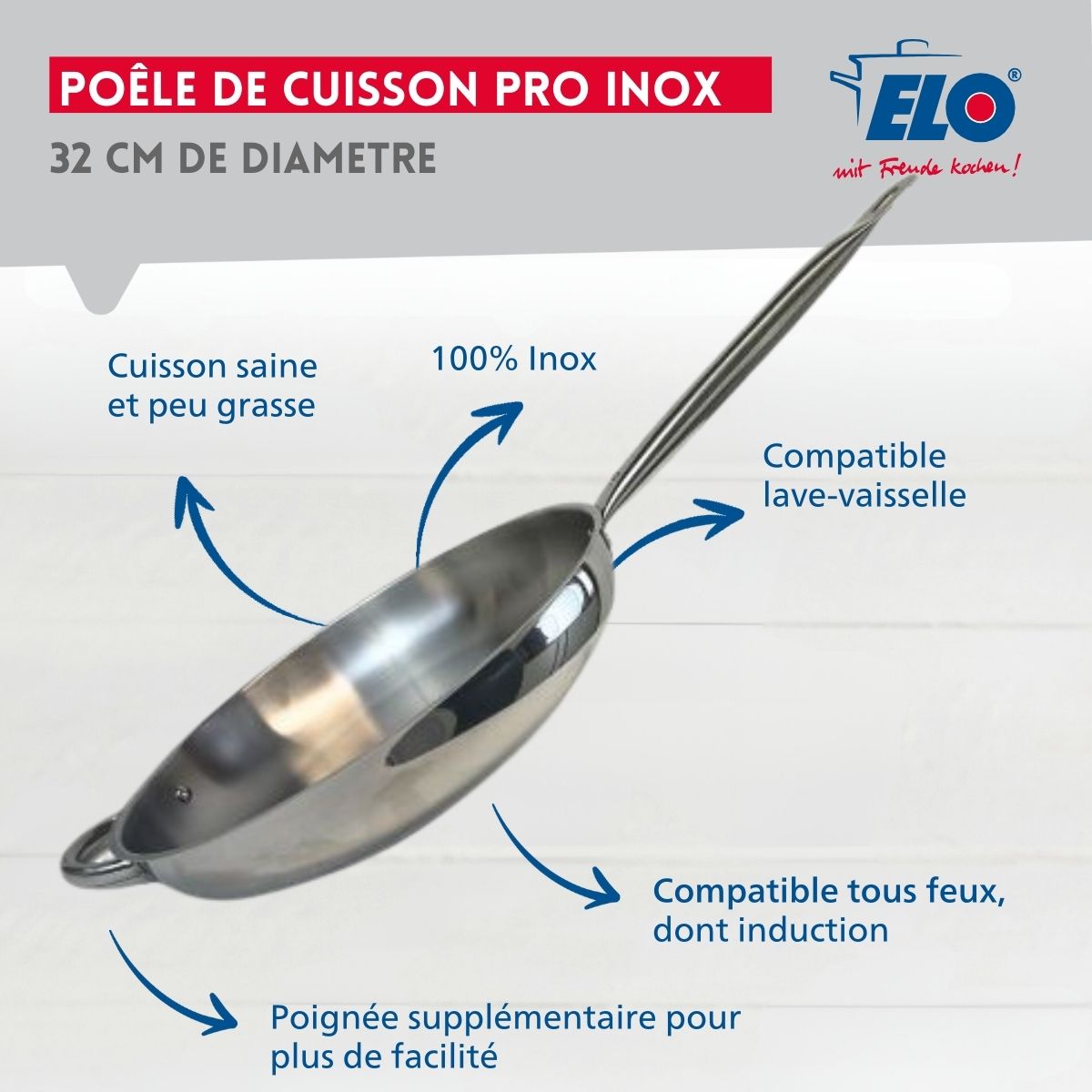 Saflon Poêle à frire en acier inoxydable à trois plis avec fond capsule de 30,5 cm avec couvercle en verre, compatible induction, passe au four et au lave-vaisselle