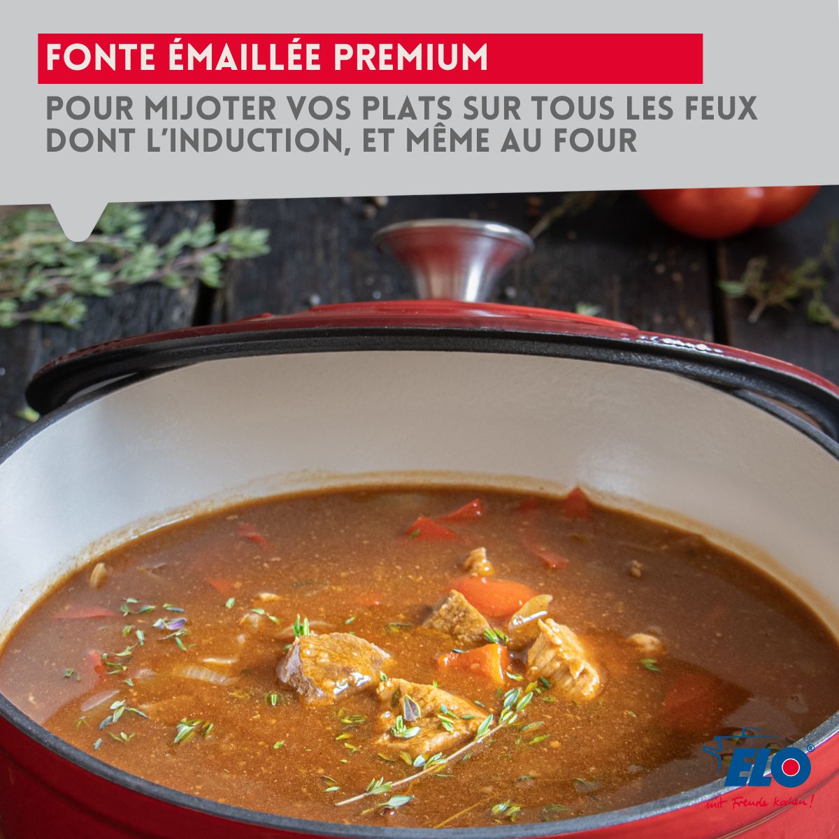 Cuisinox Volcan - Cocotte ovale 29cm fonte de fer émaillée rouge avec couvercle