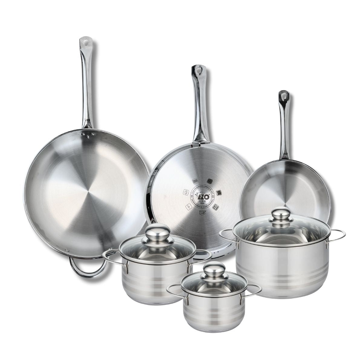 Set De 3 Poêles Elo Avec Couvercles Verre - 24, 28, 32 Cm - Induction, Gaz, électrique