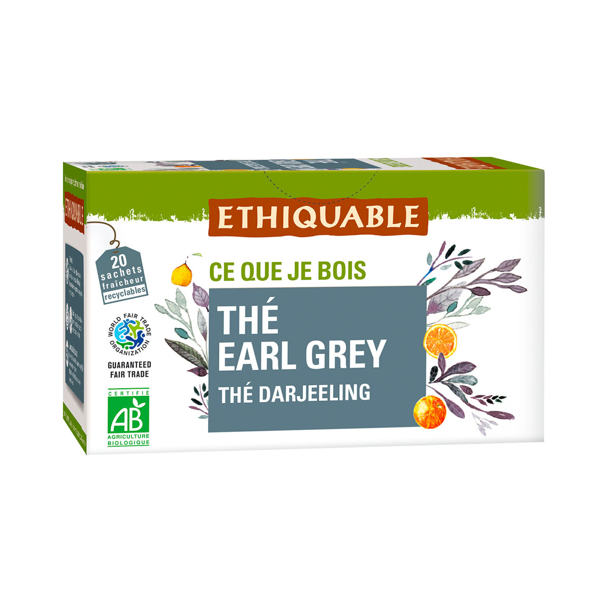 Ethiquable Thé earl grey darjeeling bio 20 sachets | Greenweez