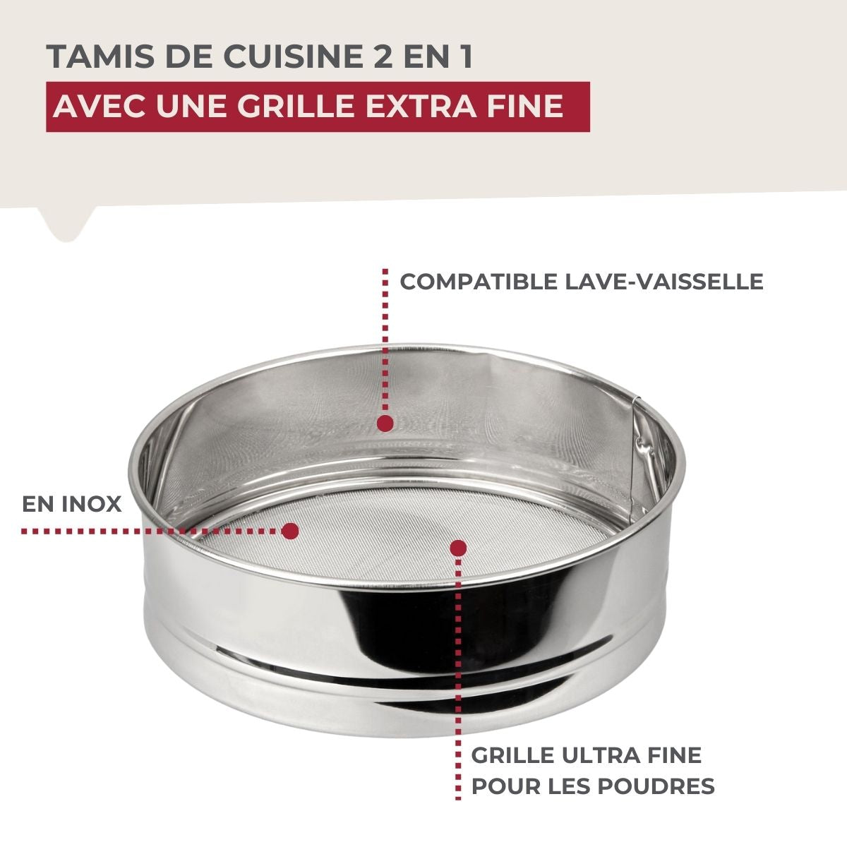 Tamis Inox Pro Fackelmann 22,5 Cm - Parfait Pour Farine Et Cacao - Lavable Lave-Vaisselle