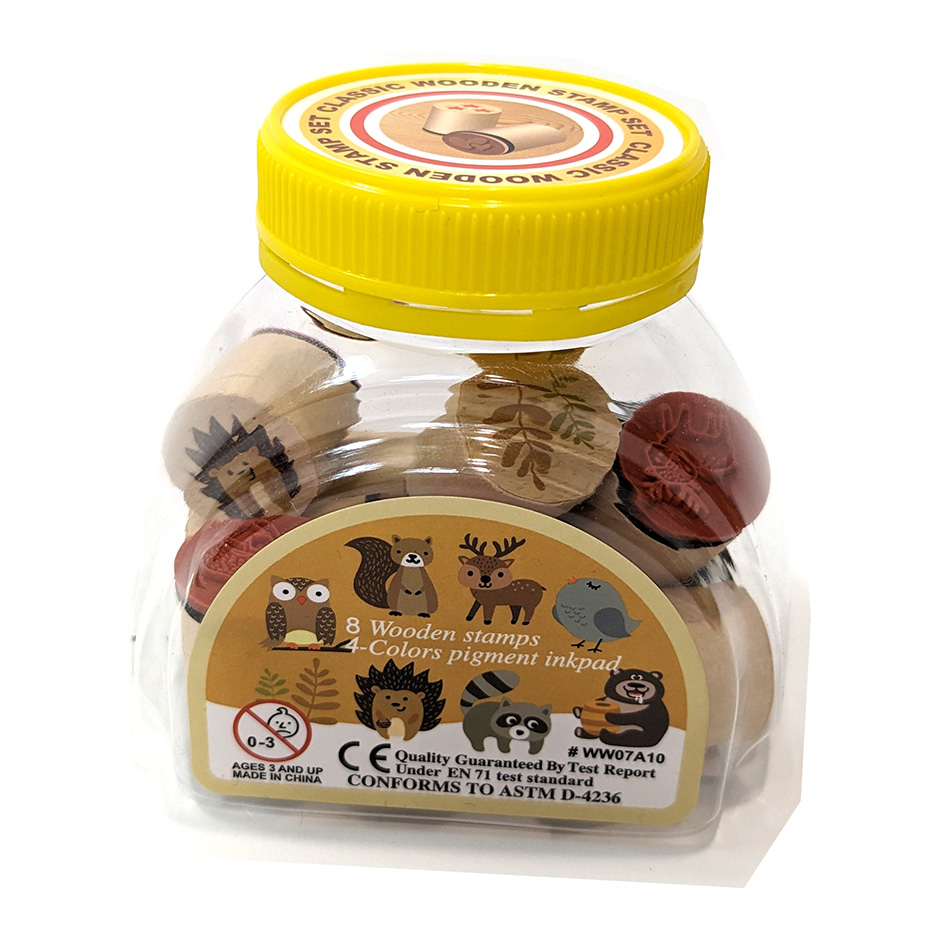 Coffret 10 Tampons Animaux En Bois + 10 Pâtes à Modeler - Cadeau Créatif Pour Enfants