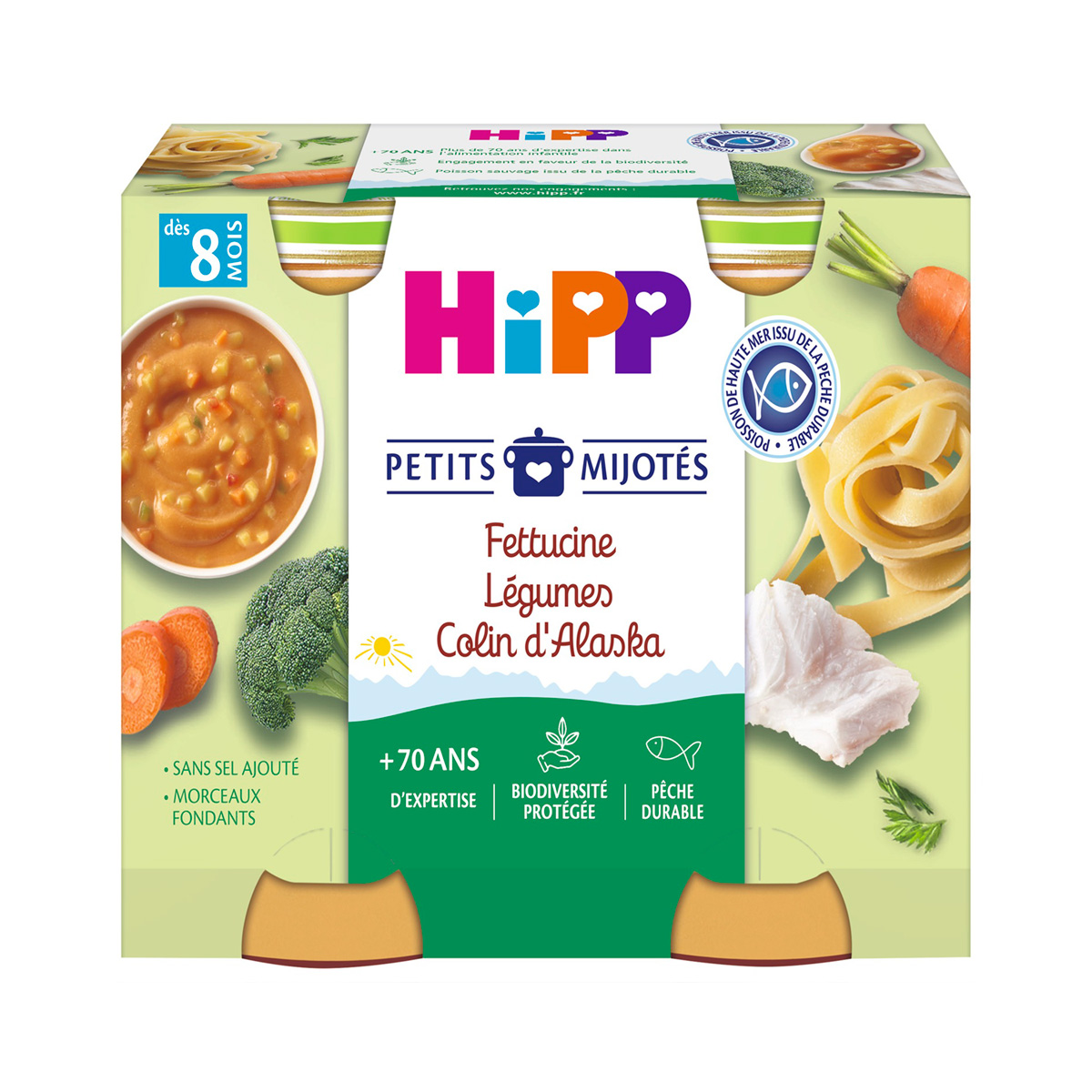 HiPP Assiette Macaroni Tomates Colin D’Alaska - Pour Bébé Dès 18 Mois - Bio, Sans Gluten, 260g