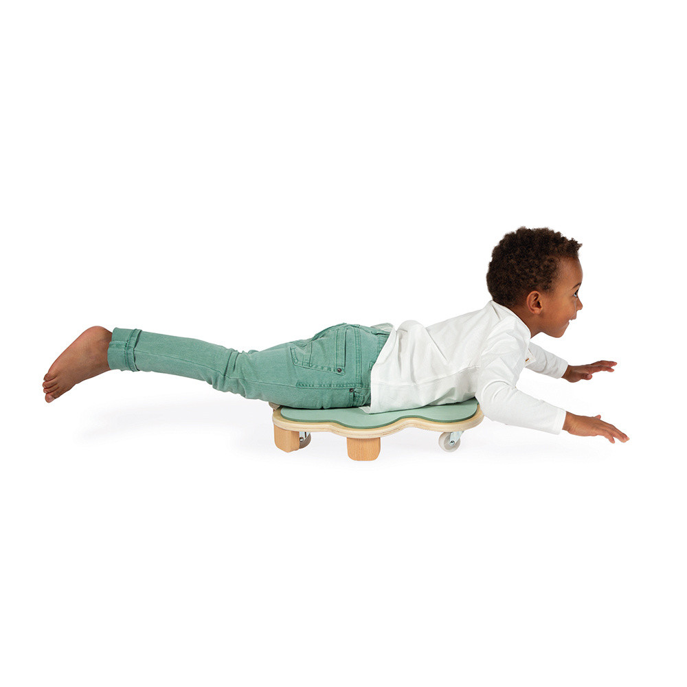 Planche à Roulettes Bois Enfant Avec Poignées - Roues 360° Silencieuses - Scooter Assis Intérieur/extérieur