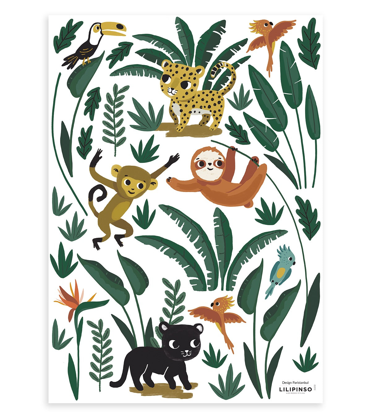 Stickers Muraux Jungle Chambre Enfant - Animaux De La Forêt Imperméables - Girafe, Léopard, Singe - Décoration Autocollante 30x90cm