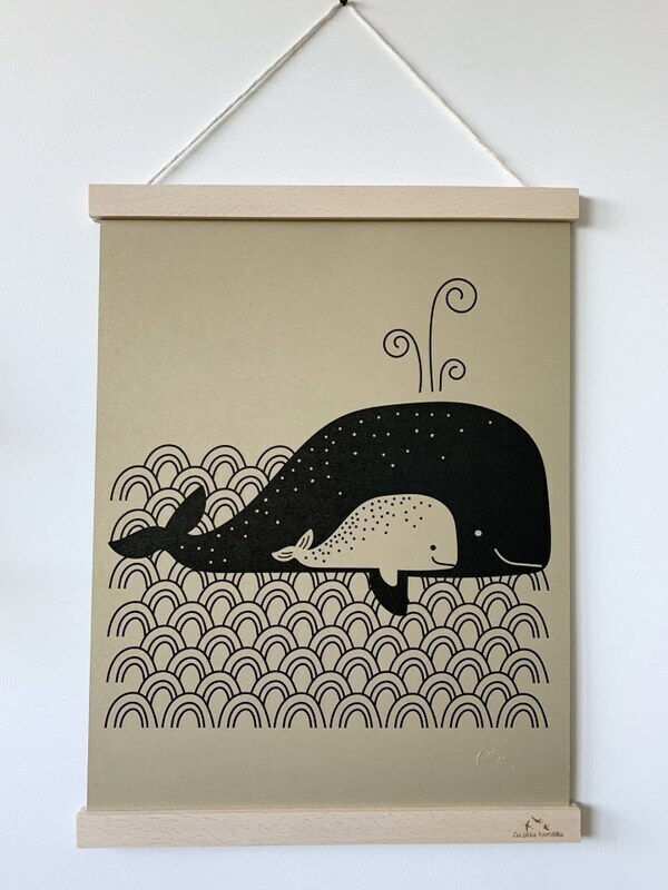 Affiche - La baleine et son petit 30x40cm, Dorée | Greenweez