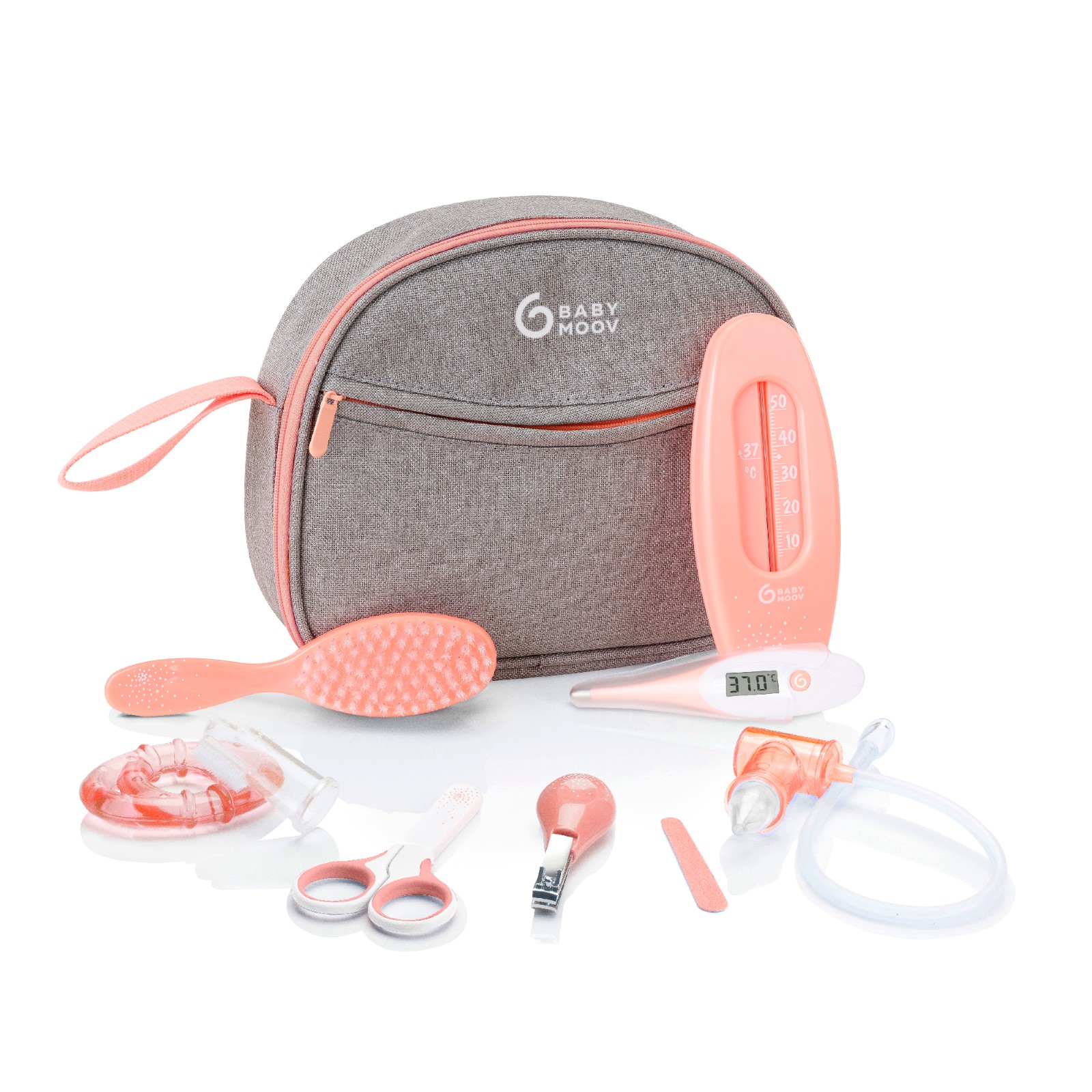 Trousse De Soin Bébé Rose - 9 Accessoires Puériculture | Thermomètre, Brosse, Lime, Mouche-Bébé