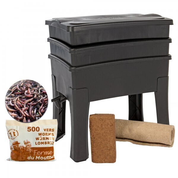 Lombricomposteur WORMcube - 3 Plateaux De 15 L, Avec Filtre Anti-noyade - Pour Compost Maison