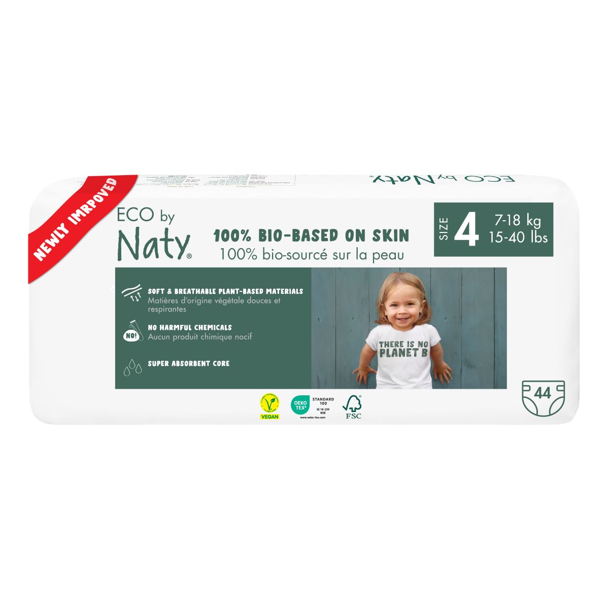 Couches Écologiques T4 (7-18 Kg) – Voile Naturel – Paquet Jumbo 44 Unités – Hypoallergéniques & Ultra-Absorbantes