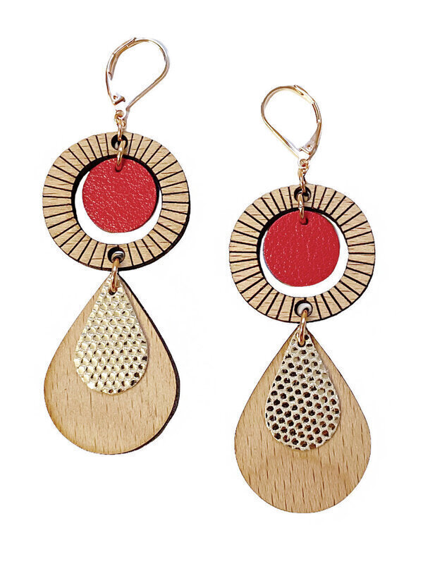 Boucles D'oreilles Rectangulaires En Bois – Bijoux Ethniques Bohème Artisanaux