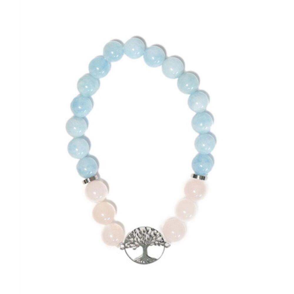 Collier Femme Perles De Morganite Rose Et Aigue-marine - Rondes Facettées A+