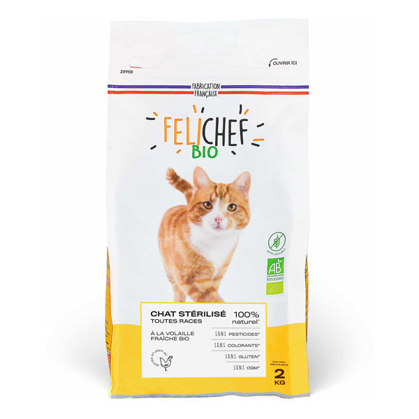 Felichef - Lot de 2 x Croquettes bio sans céréales chat stérilisé 2kg
