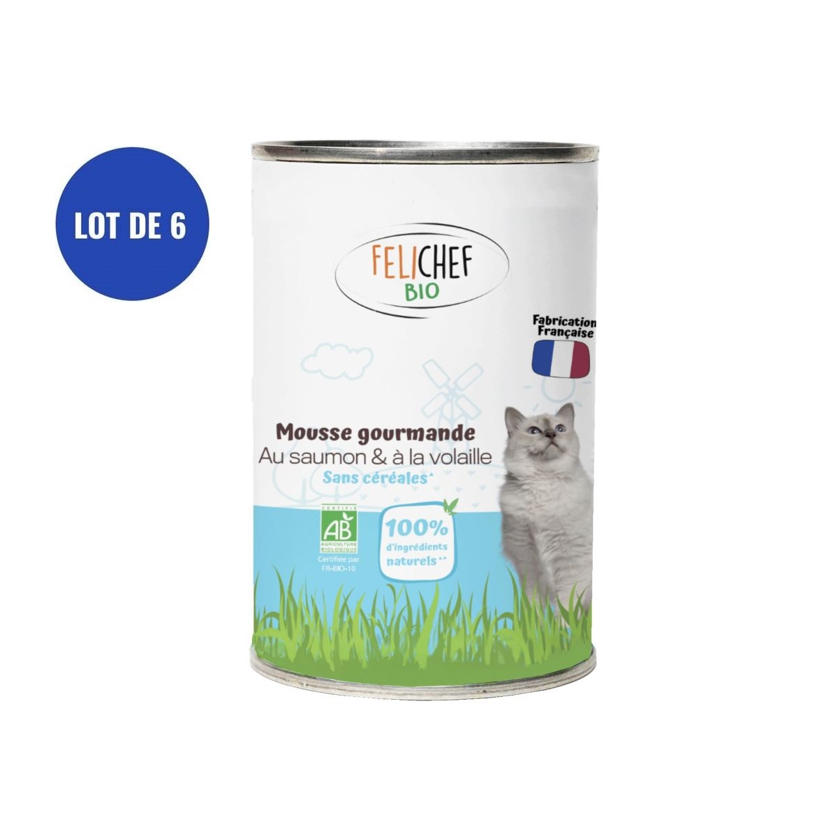 Felichef - Lot de 6 Mousses gourmandes saumon sans céréale chat 400g