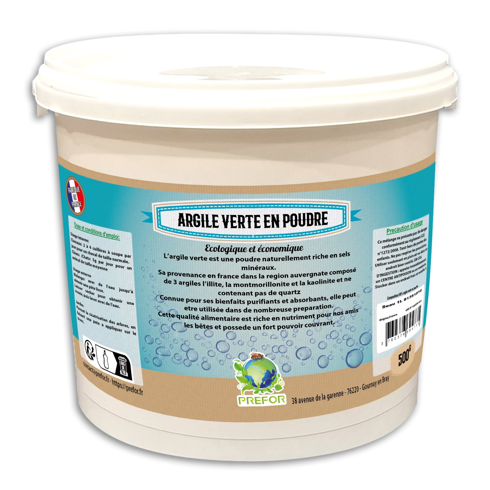 Argile Powder Argile verte en poudre seau 1L 500g | Greenweez
