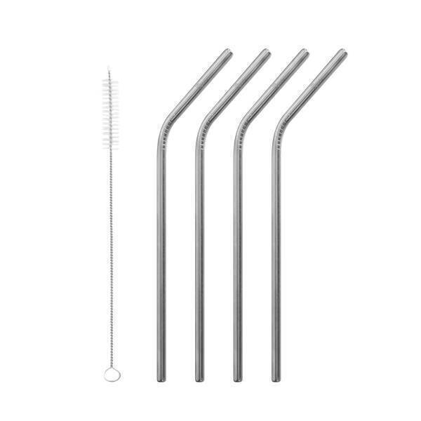 Lot De 4 Pailles Incurvées En Inox Avec Goupillon Fackelmann Bar Concept - Neuf