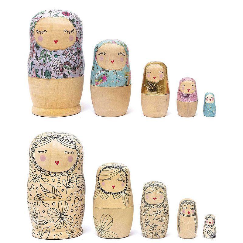 Lot De 6 Poupées Russes En Bois – Peinture écologique – Tailles Différentes – Décoration Et Porte-bonheur