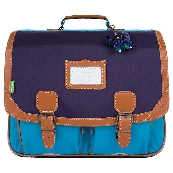 Tann's Ella Cartable 38 Cm Bleu/Vert Fille - Modèle Signature Éco-Responsable Avec Porte-Clés Papillon