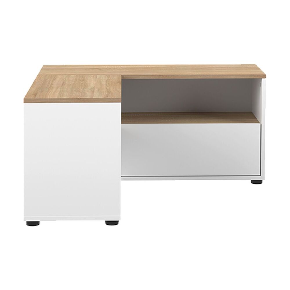 Meuble TV D'angle 90x90 Cm Baltazar - Bois Hêtre Et Blanc - Placard Et Niche - À Monter