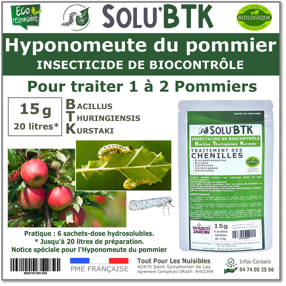 SoluBTK-Hyponomeute du Pommier-15 g Bacillus thuringiensis BTK | Greenweez