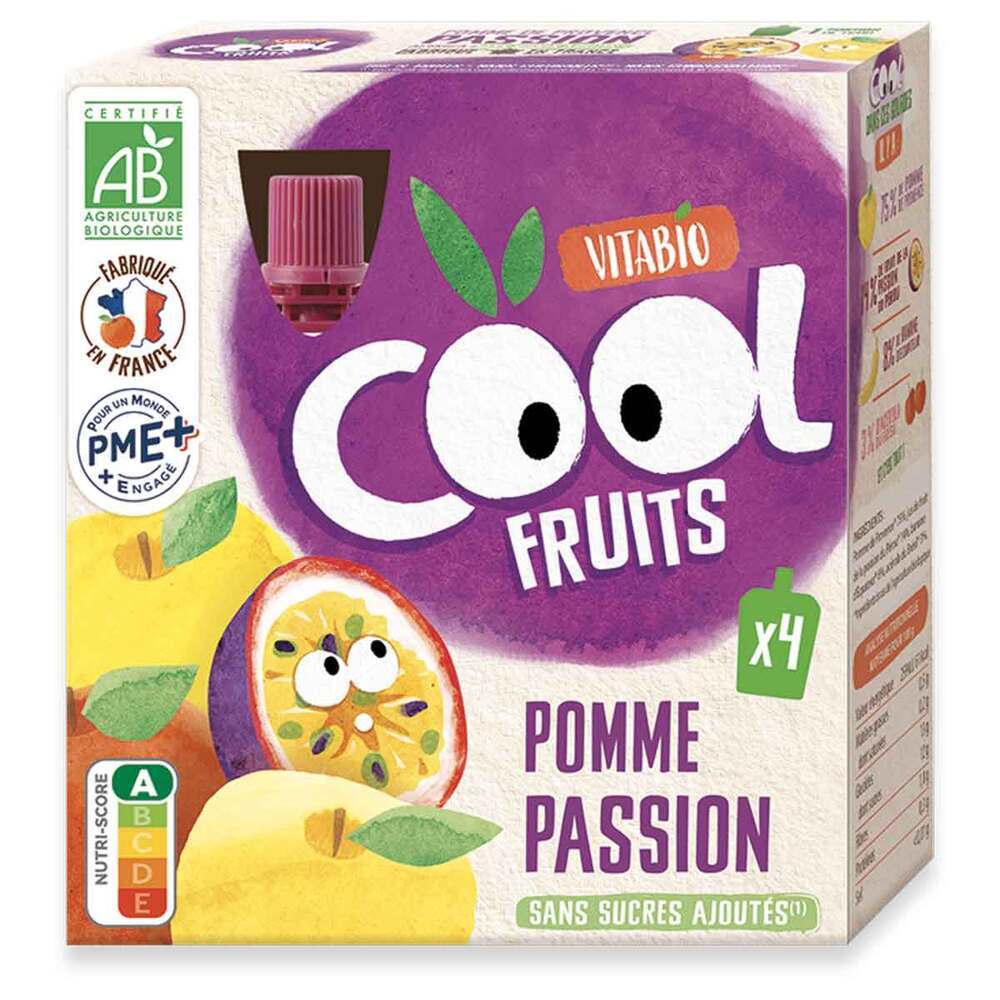 Compotes Cool fruits Pomme passion 4x90g Greenweez