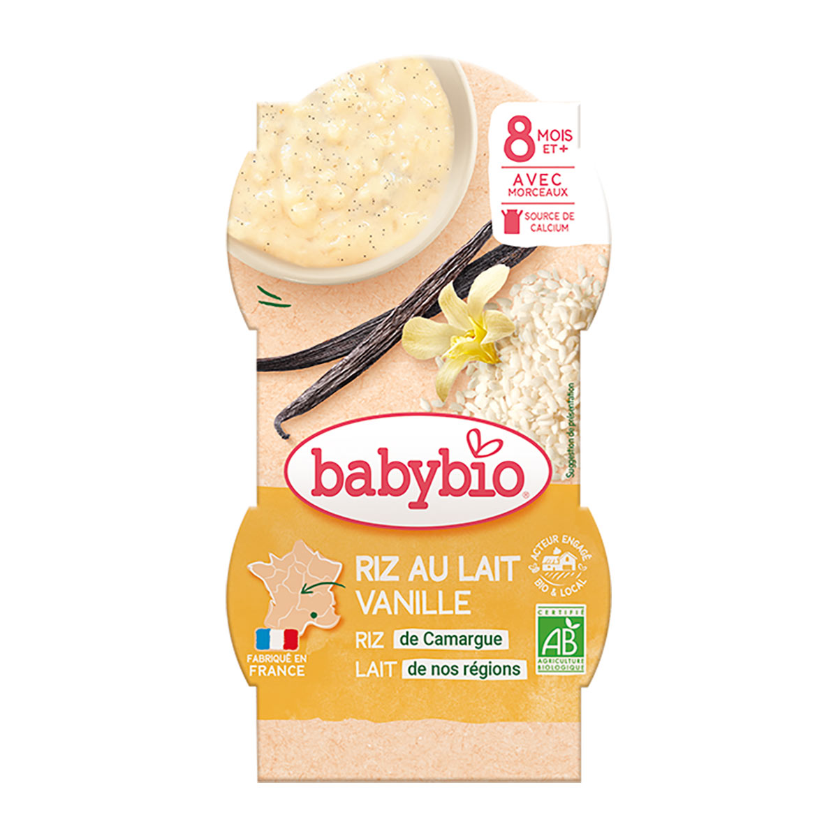 Babybio Riz au lait vanille bio 2x100g dès 8 mois | Greenweez
