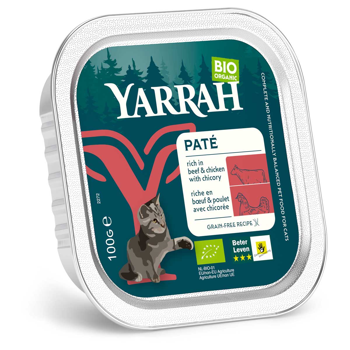 Yarrah - Pâtée pour chat barquette boeuf poulet bio 100g