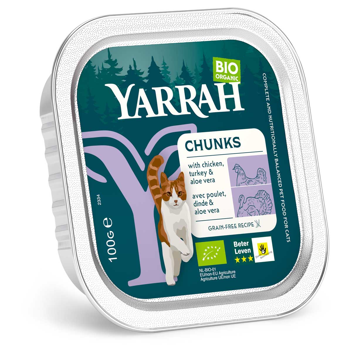 Yarrah - Bouchée pour chat bio barquette dinde 100g