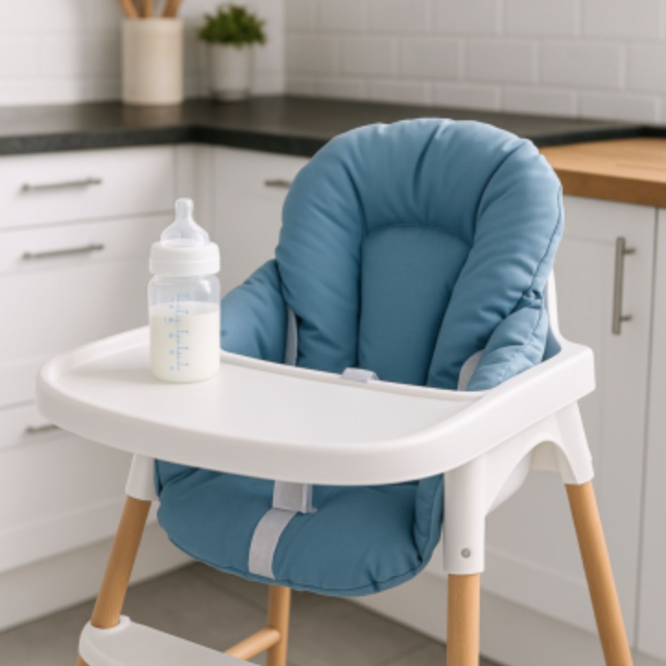 Easy Dort Coussin Chaise Haute Bébé Coton Enduit – Confort Moelleux, Sangles Sécurité, Coloris Lagon, Fabriqué En France