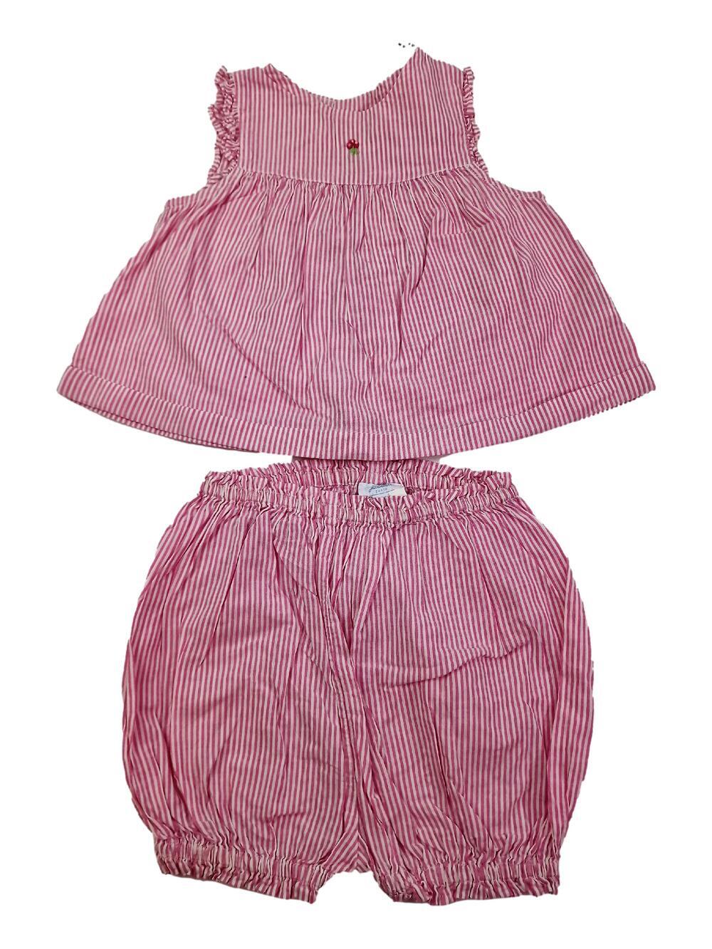 Ensemble Bébé Fille JACADI 12 Mois - Haut Et Short Bloomer Rayé Rose Coton - TBE