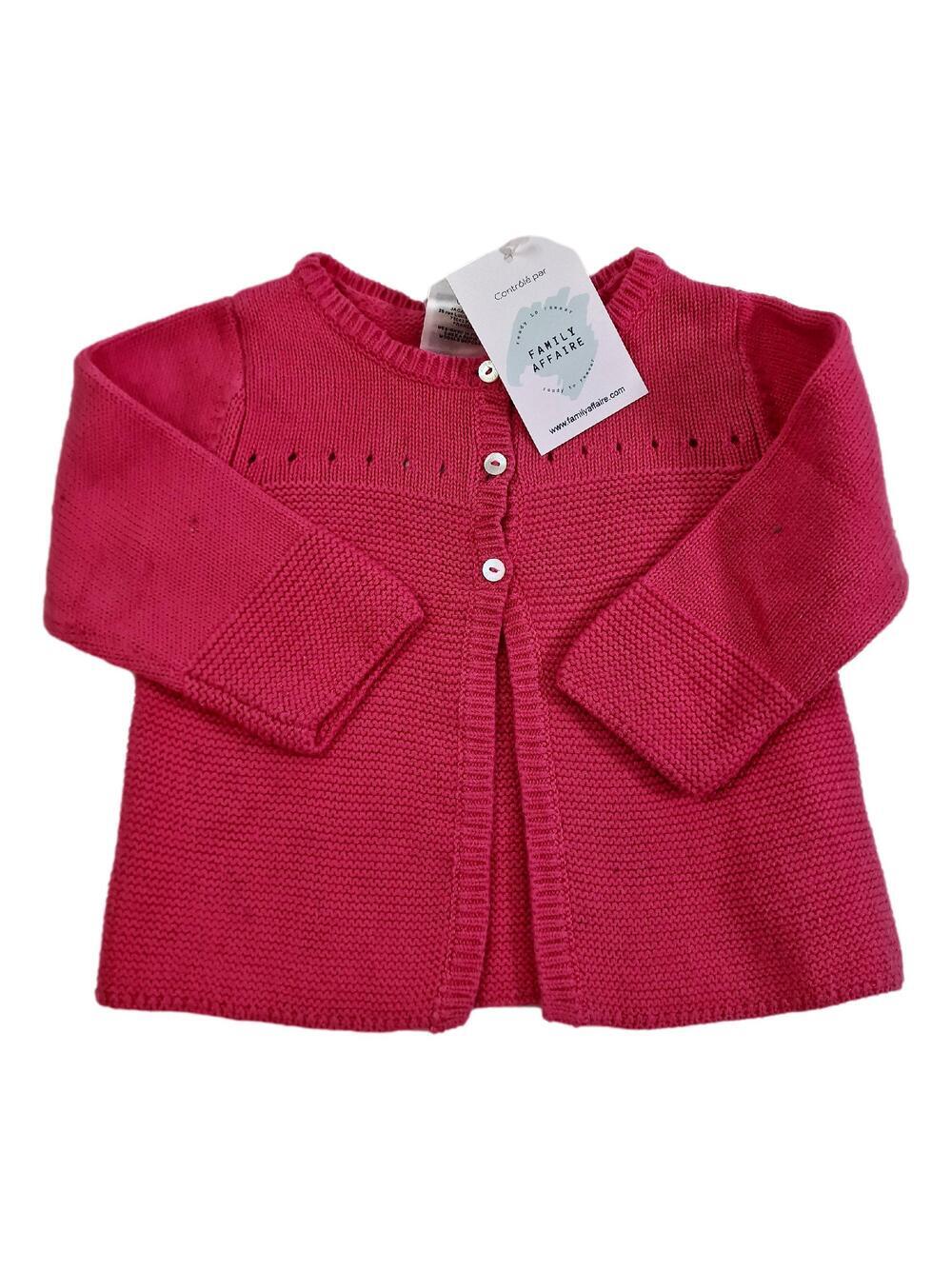 Gilet Bébé Jacadi 3 Mois (60 Cm) - Manches Longues Col Rond - Rose Blush - Neuf