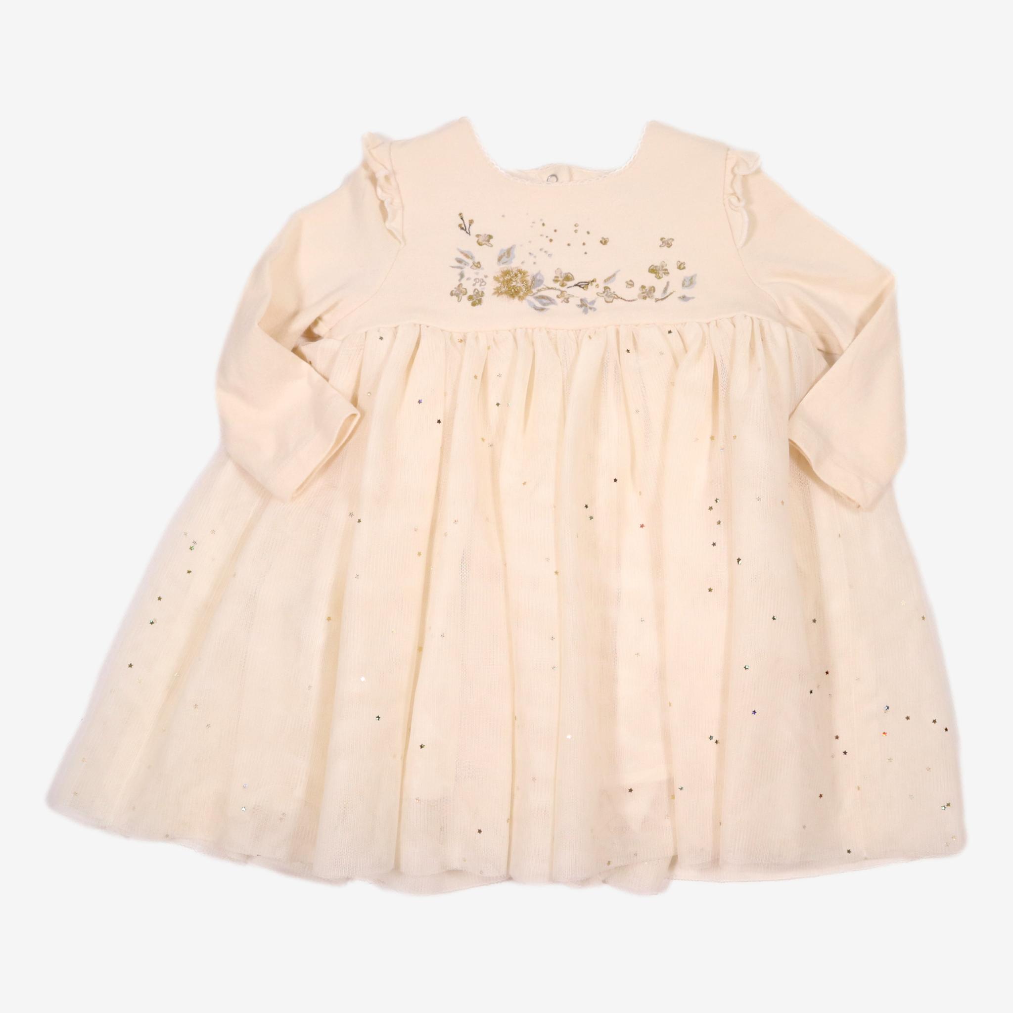 Robe Petite Fille Petit Bateau 12 Mois - Imprimé Fleuri - Tissu Voile Doublé - Occasion Très Bon état (TBE)