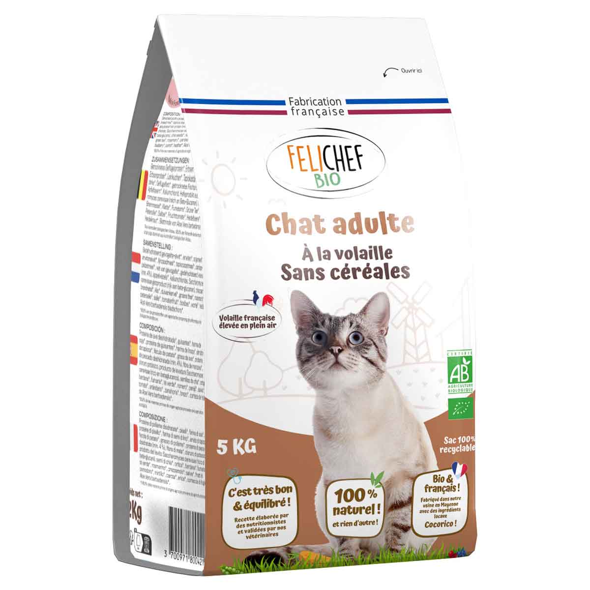 Felichef - Croquettes sans céréales chat adulte Volaille 5kg