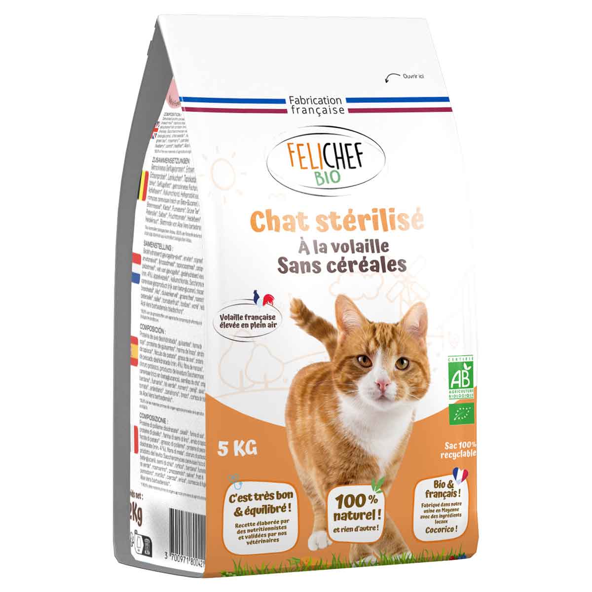 Felichef - Croquettes sans céréales chat stérilisé Volaille 5kg