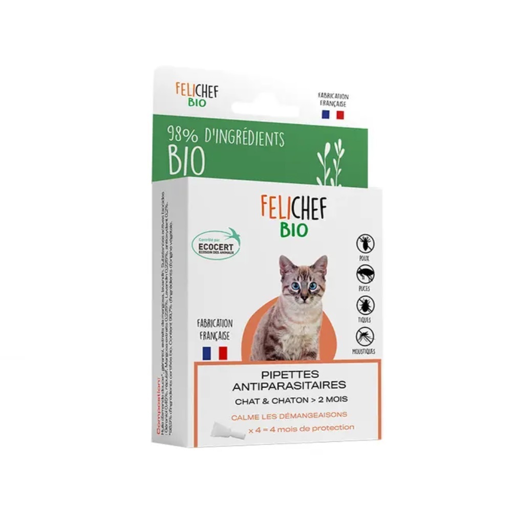 Felichef - Pipettes antiparasitaires chat et chaton x4