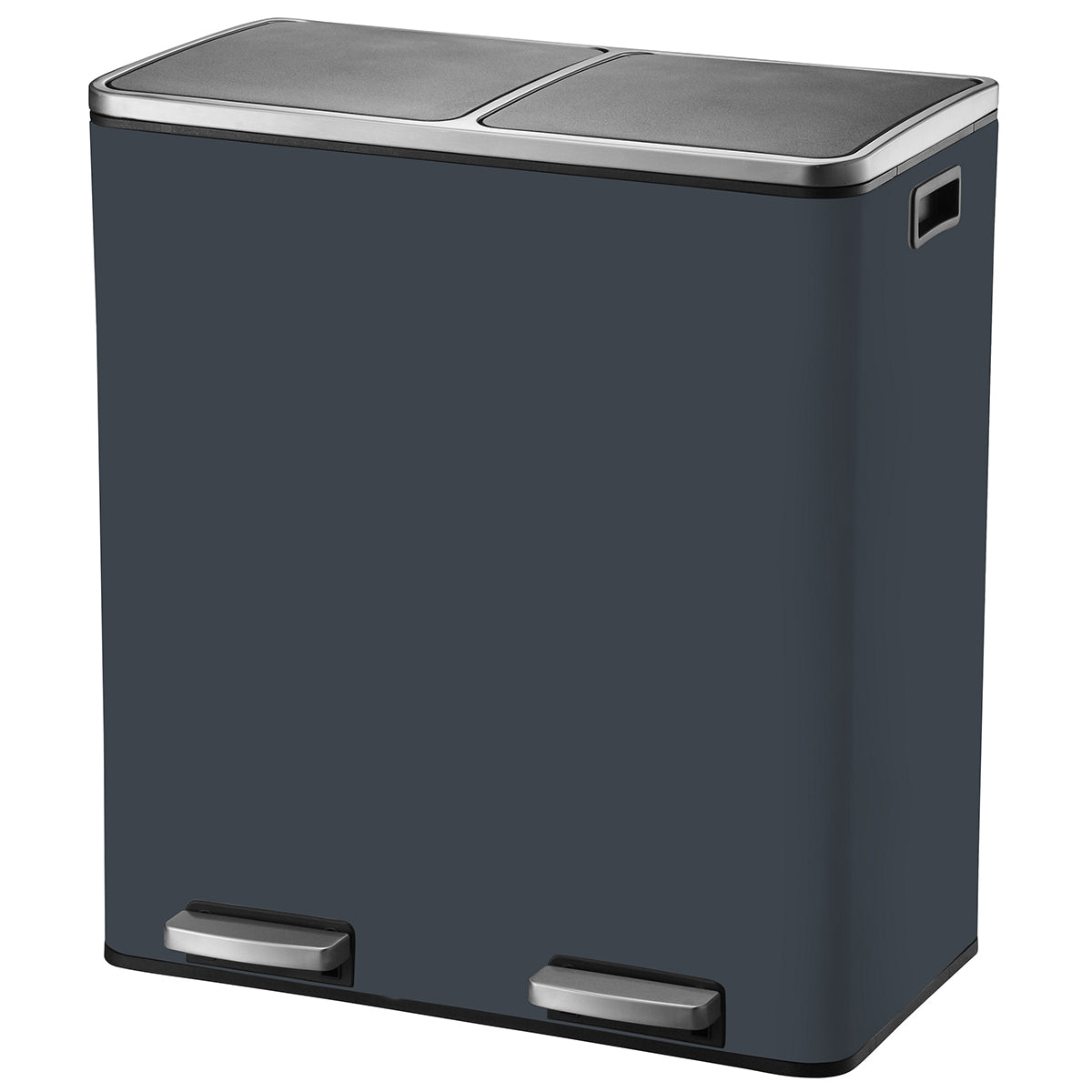 mVm Poubelle de Cuisine,2 x 15 Litres,2 Seaux Amovibles,Acier Inoxydable,2 Compartiments, Poubelle Recyclage Rectangulaire à Pédales, Couvercle à Fermeture Douce,Hermétique,Argent
