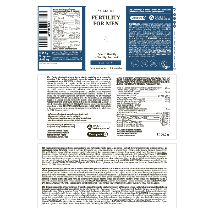 l carnitine fertilité Nullure Fertilité Homme | L-carnitine - 60 gélules
