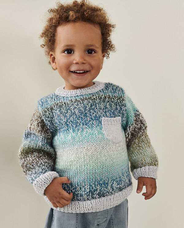 Pull Garçon Marks & Spencer 8-9 Ans - Bleu/gris Colourblock, Col Rond, En Très Bon état