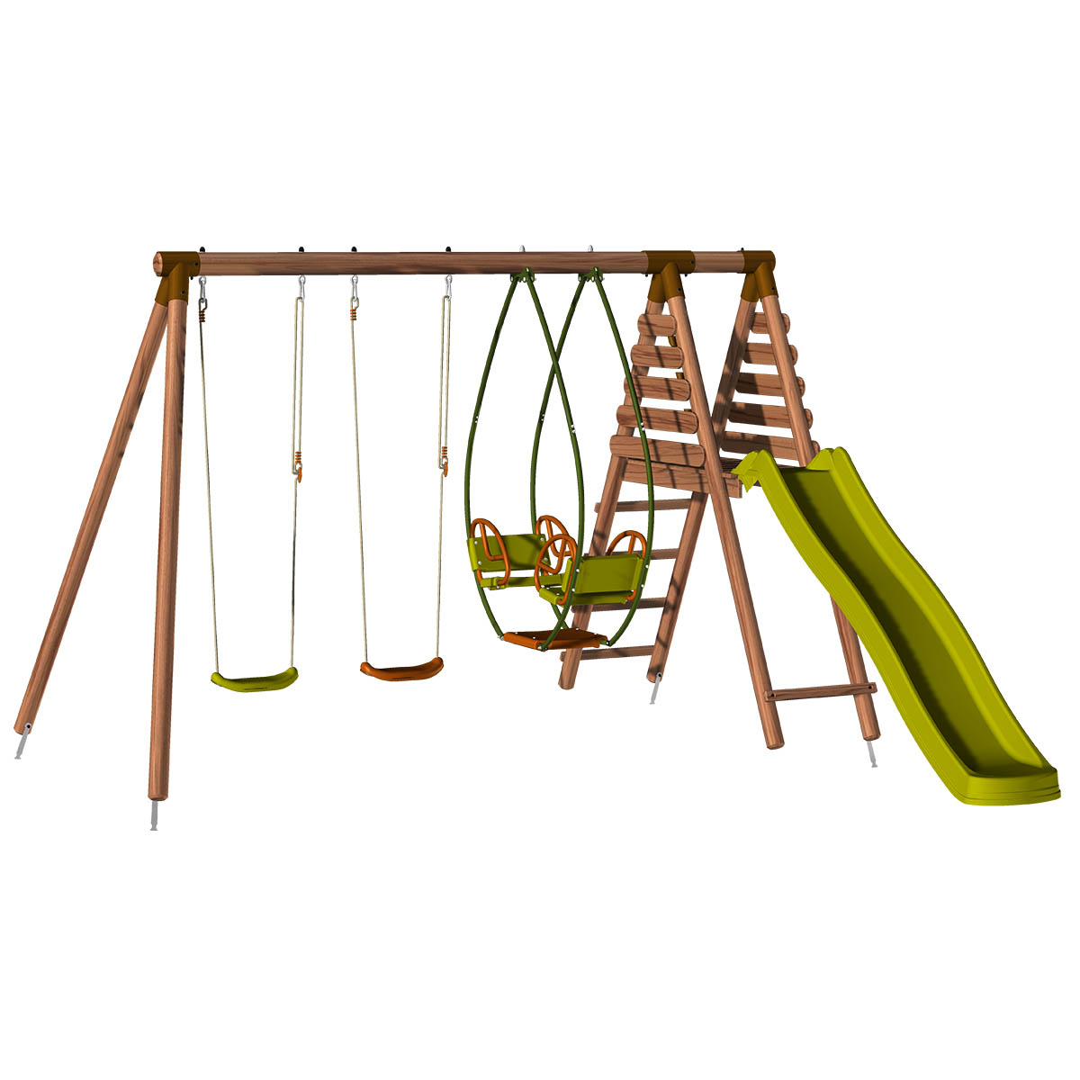 Portique Optima 2 balançoires+1 face à face+toboggan Trigano Jardin