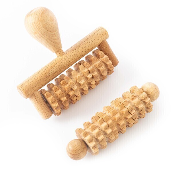 Rouleau De Massage Anti-Cellulite Drainage Lymphatique - Bois Et Acier - 37 Cm (Vert)
